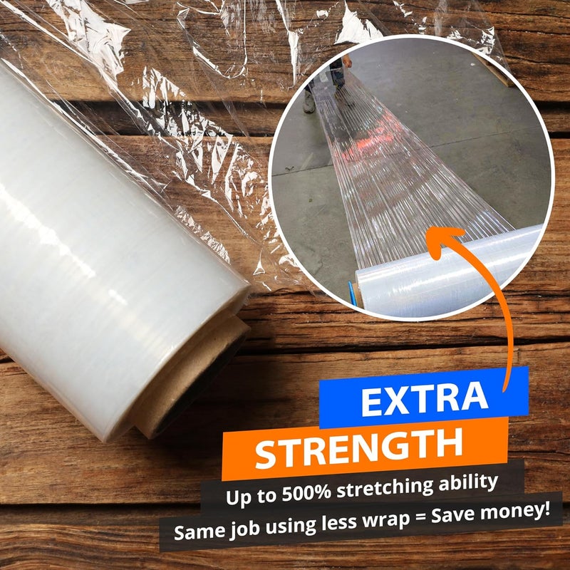 Lifetime Supplies 4 Rolls x 18" x 1500 FT x 80 Gauge Clear Non-Stretch Heavy Duty Plastic Stretch Wrap Shrink Film | Shipping Packaging Moving Packing Logistics | Thicker Extra Durable Film | Wrap Holder Included - Image 2